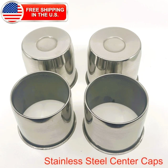 4 Chrome Steel Push-Thru Center Caps For 4.25" Trailer Wheel Rims – With Chrome Emblem – RC102