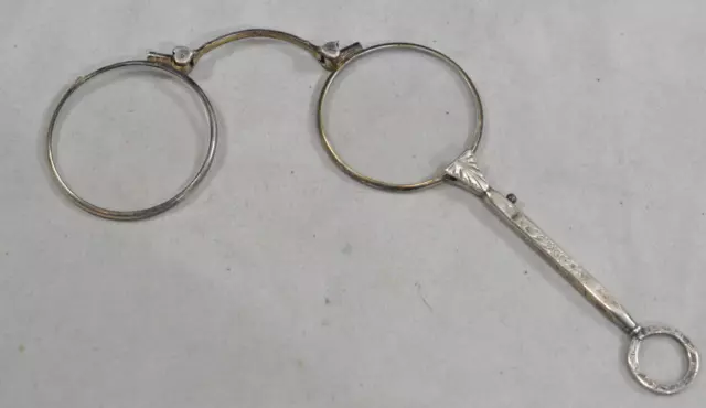 Antike Golddouble Lorgnette / Lorgnon / Stielbrille / Klappbrille - 900er SILBER