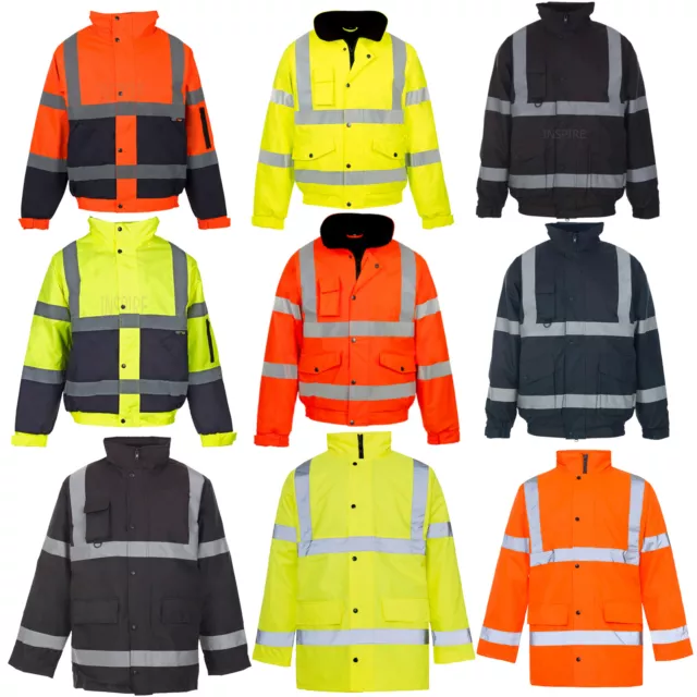 Hi Vis Jacket Waterproof Bomber Fleece Work Jackets Hi Viz Safety Lined Padded