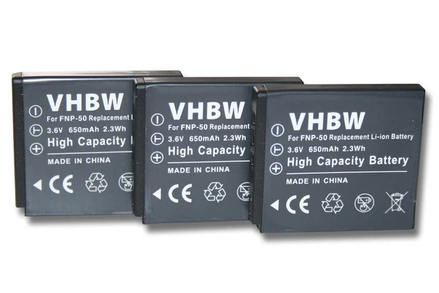 3 batterie per Fujifilm FinePix F100fd, F200, F200EXR, F300 EXR, F500 EXR 650mAh