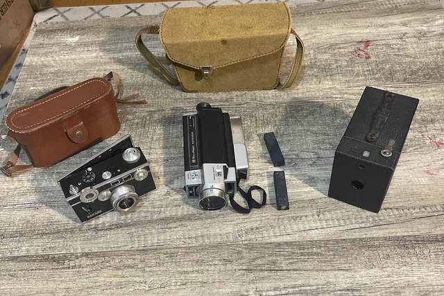 old camera lot bell & howell, argus c3, no 2 cartridge hawk-eye model c