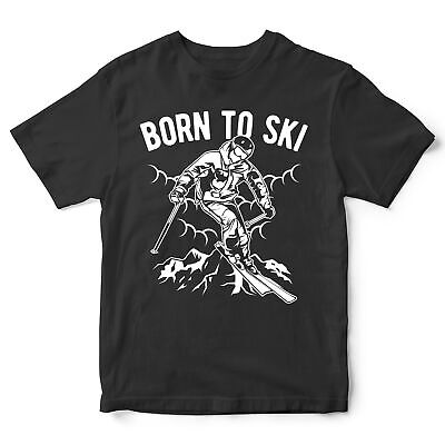 Ragazzi BORN TO SKI T Shirt Sci Idea regalo di compleanno figlio Sci da Neve Scherzo Regalo