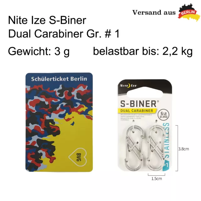 Nite Ize S-Biner Doppelkarabiner Dual Carabiner Edelstahl Schnapp Haken 3 Größe