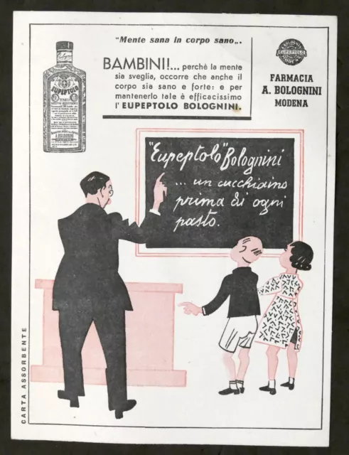 Pubblicità farmaceutica carta assorbente - Eupeptolo Bolognini - anni '30