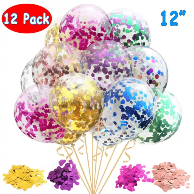 12x 12" Foil Confetti Filled Helium Latex Balloons Birthday Wedding Party Decor