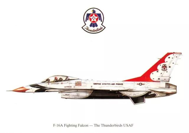 Postcard F-16A Fighting Falcon, The Thunderbirds, USAF US Air Force Profile Card