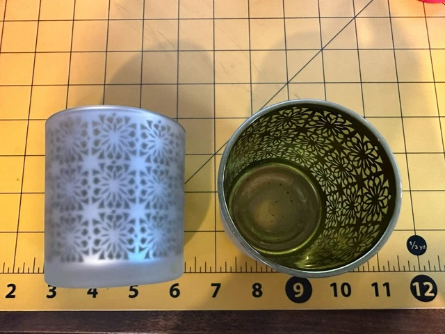Yankee Candle Frosted Glass w/ Green Inside Votive Candle Holders, Set of 2