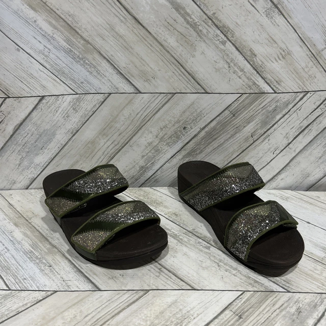 FitFlop Mina Ombre Glitter Women Green Slides Platform Sandals DNG-833 Sz 6