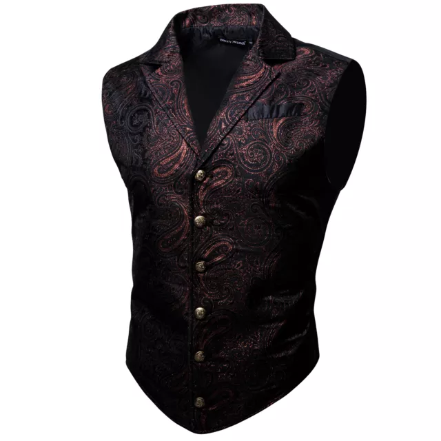 Mens Formal Wedding Waistcoat Paisley Swirl Rust Suit Vest Slim Fit Tuxedo Gielt