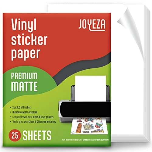 PREMIUM PRINTABLE VINYL Sticker Paper for Inkjet Printer 25 Sheets