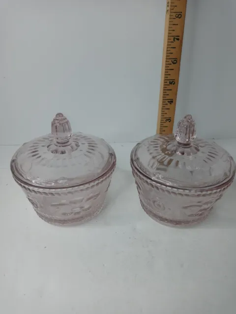 Pair of Fleur De Lis Pink Candy Dishes with Lids. 4.3" x 4.7" Tall. Wedding