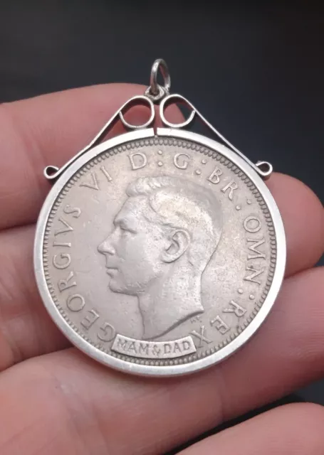 Unique Large Vintage Silver Coin Holder Pendant Coin 🇬🇧 Personal History Piece 2