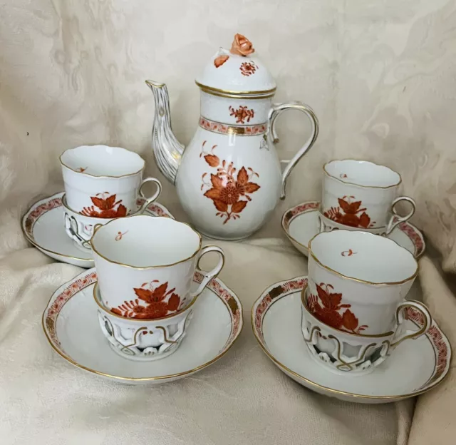 Herend Tea Set, Chinese Bouquet, Rust