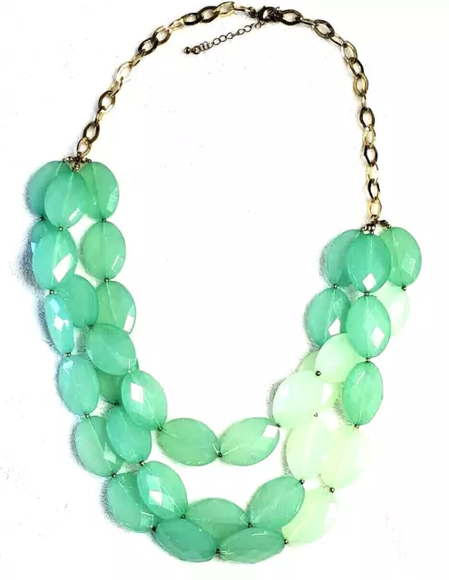 Shades of Green Bubble Necklace Triple Strand Gold Tone Chain Lobster Closure 26