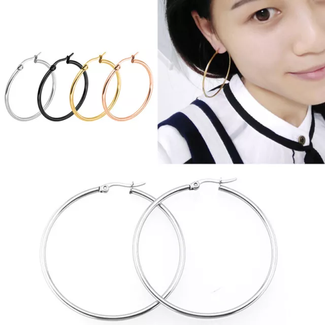 Titanium Steel Big Hoop Earrings 10mm-70mm Large Round Hoops Chic Earrings