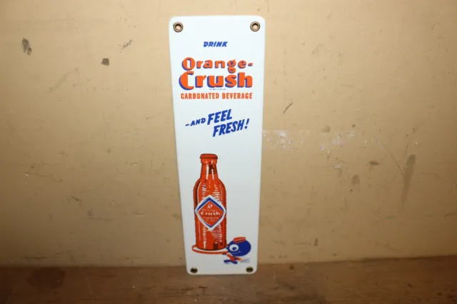 Orange Crush W/Crushy Soda Pop General Store Door Push Porcelain Metal Sign