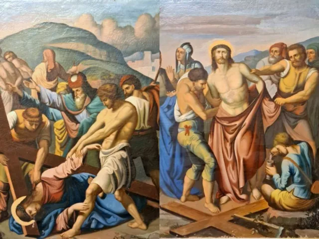 2x Pittura del XIX secolo Via Crucis / Cristo, alla maniera di Josef von Führich