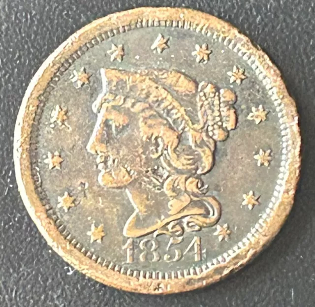 1854 Braided Hair Large Cent 1c