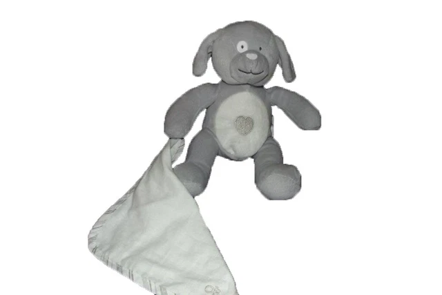 Doudou Obaibi / Okaidi Chien Gris cocard mouchoir blanc cœur  Pantin