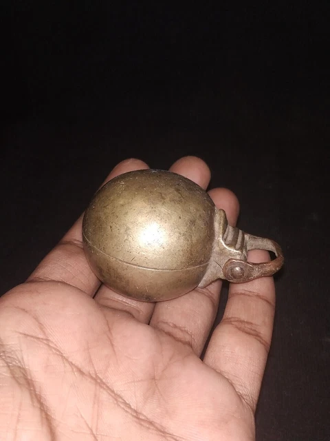Antique Indian Brass Round Shape Container Betel Lime Box Collectible Decor #