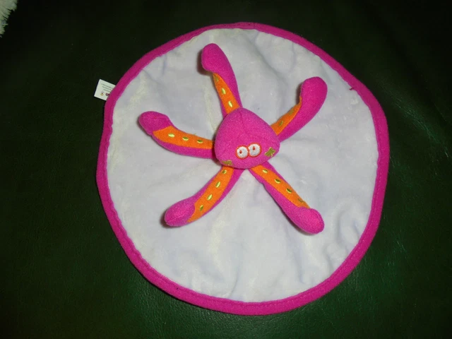 Doudou Plat Rond Badabulle Pieuvre Rose Fushia Mauve Orange NEUF