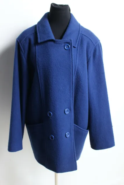 Vintage 80er Jahre reiner Wolle doppelter Knopfmantel für Damen - blau - Größe 14 (e65)