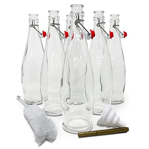 Nevlers Set of 6 | 33 Oz Glass Bottle Set with Swing Top Stoppers and Include...