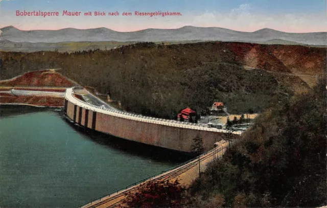 Bobertalsperre Mauer mit Blick nach dem Riesengebirgskamm Postkarte AK 1913