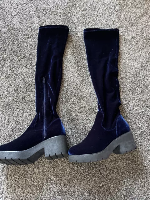 COOLWAY BENJI BLUE VELVET BOOTS, Size 9 Platforms! Woman’s Zipper GOTH