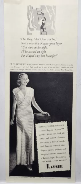1937 Kayser Naughty Little Nighties Vtg Print Ad Poster Man Cave Art Deco 30's