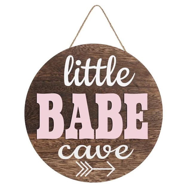 Little Babe Cave Door Sign for Little Boys Girls Nursery Natural Wood Wall Ar...
