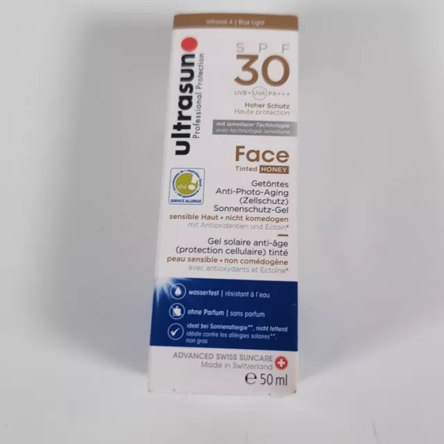 Ultrasun Gesicht getönter Honig chemisches Sonnenschutzgel LSF 30 - 50 ml brandneu