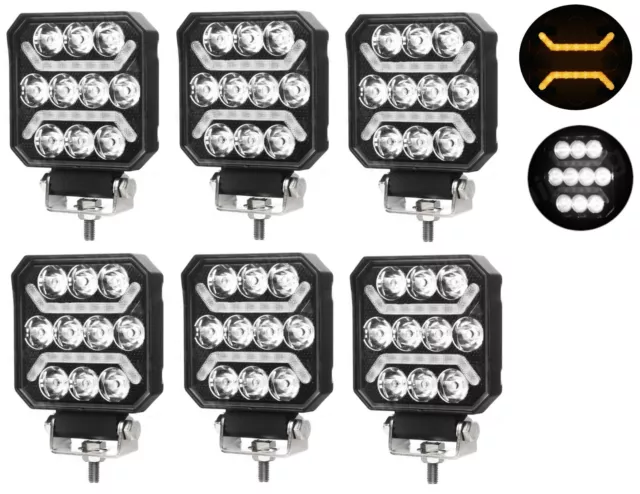 6x LED Travail Spot Léger Lampe Blanc Ambre 12v 24v Norme E 6500K Slim Modèle