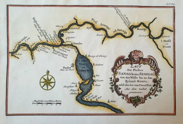 1757 Senegal River Handcolored Map West Africa Mauritania Bethio Ndombo Region