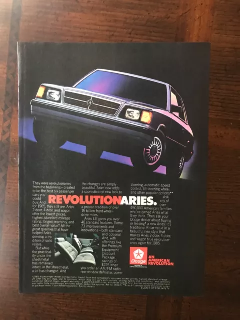 1985 vintage original print ad Dodge Aries LE Sedan Revolutionaries