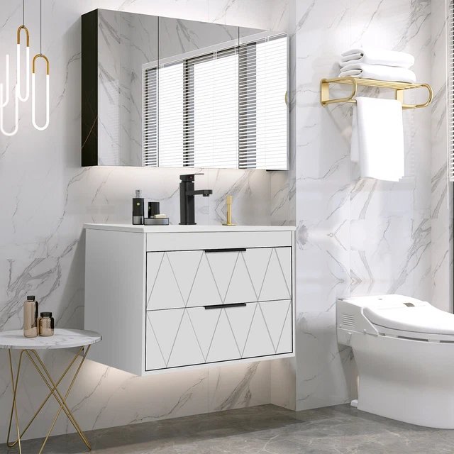 WALL MOUNTED BATHROOM Vanity with Ceramic Sink Combo Faucet