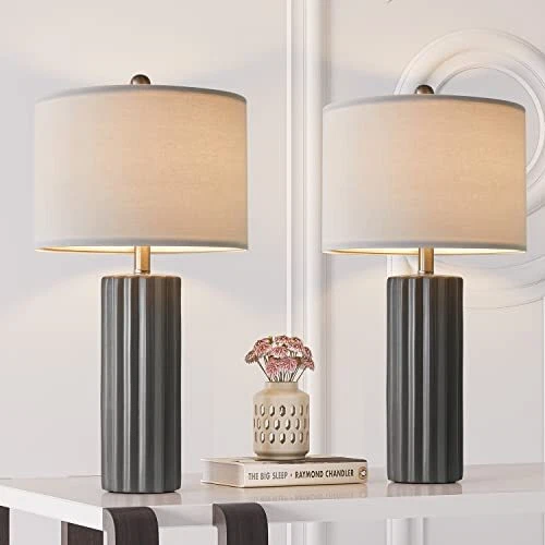 Oneach 24.75'' Farmhouse Ceramic Table Lamp Set of 2 for Bedroom Living Room ...