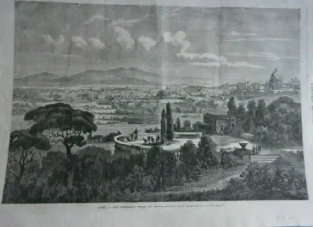 19th ROME WOODCUT GENERAL VIEW TAKEN FROM MONTE MARIO ITALY