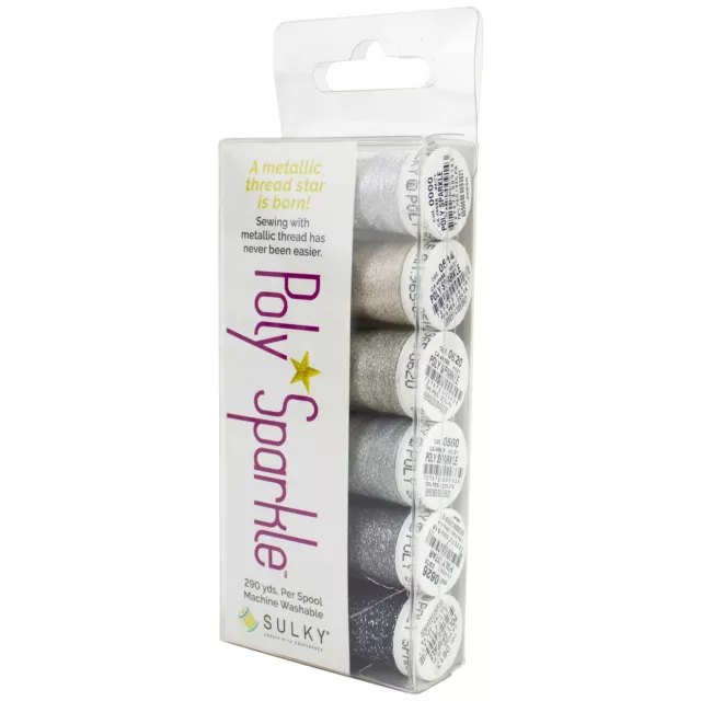 Sulky 30wt Poly Sparkle Thread 6/Pkg-Silver Sampler Assortment 965-09