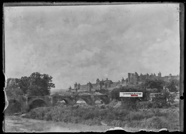 Plaque verre photo ancienne négatif noir et blanc 6x9 cm Carcassonne France
