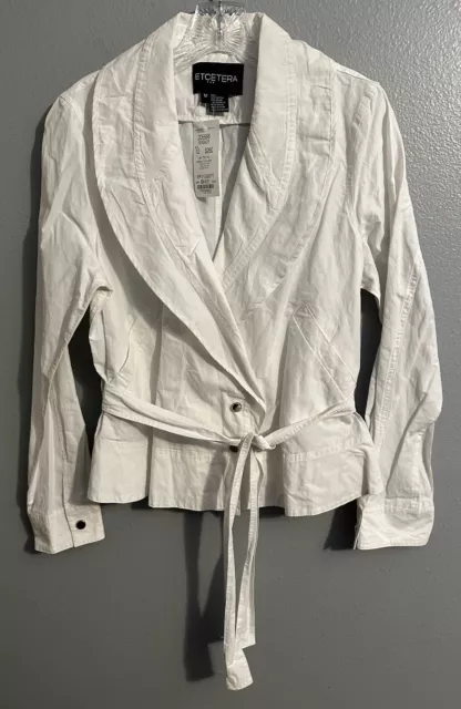Etcetera Womens Size 12 Bungalow Coquette Lightweight White Belted Coat NWT