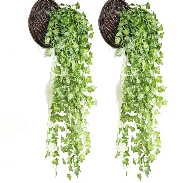 2 Stück 90cm Künstliche Efeuranken Kunstpflanzen Hängepflanze Rattan Blatt Deko