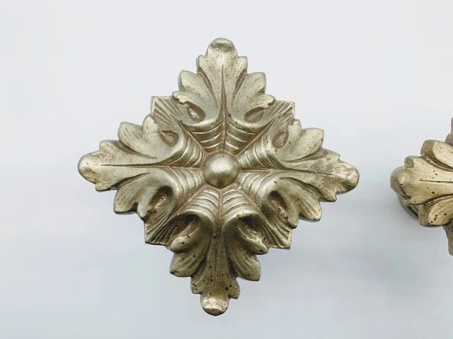 Pair of Reilly-Chance ornate Victorian square curtain tie backs 6” silver wood