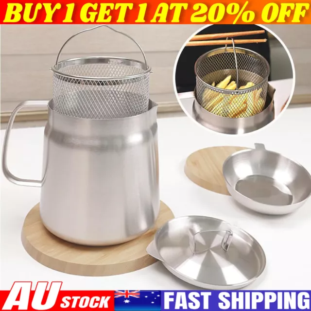 Stainless Steel Large Capacity Oil Fryer and Filter Cup Combo, Oil Filter Pot