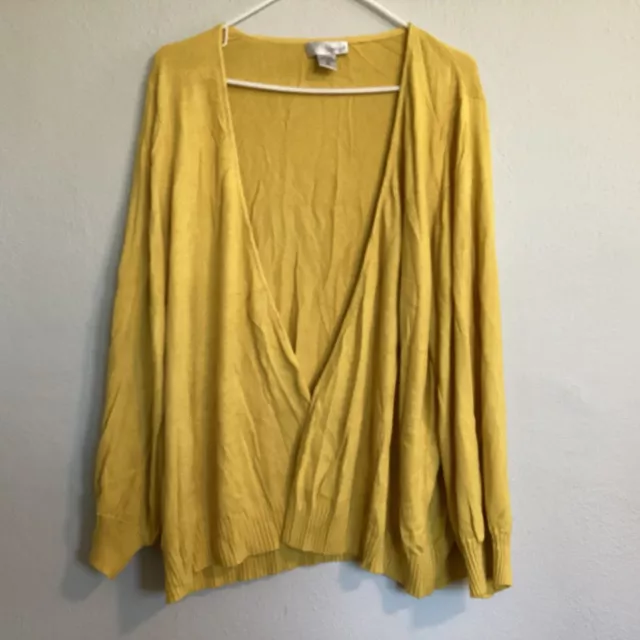 Spiegel Women Size 3X Cardigan Sweater Open Front Balloo Sleeve Mustard Cotton