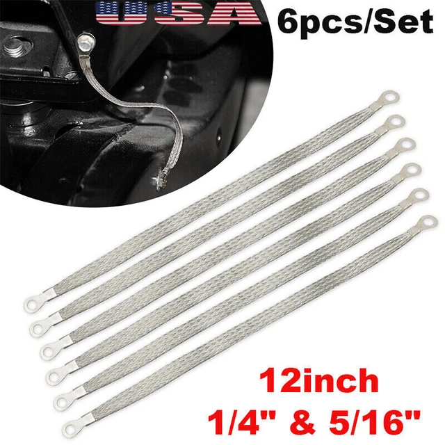 6 X 12& Universal Engine Grounding Strap Flexible Copper Braids 1/4