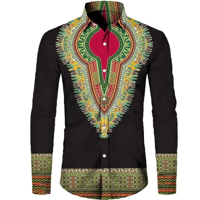 Man Short/Long Sleeve Africa Printed Folk-custom Button Shirt African Clothes