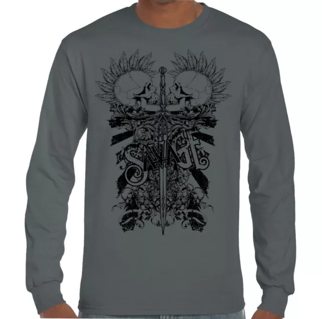 Skull T-Shirt Punk Savage  Mens Biker Motorbike Motorcycle Rock Music TEE TOP