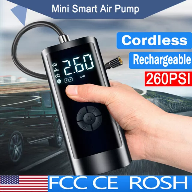 260PSI Mini Air Pump Cordless Air Electric Tire Inflator Car Bike Rechargeable