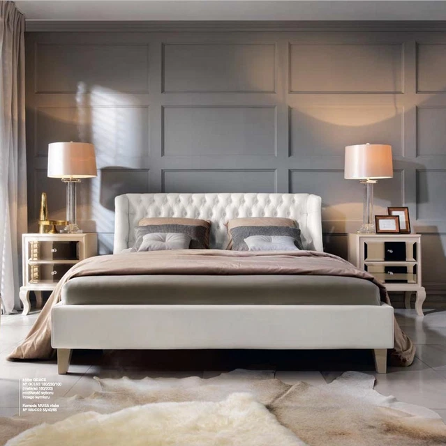 Luxe Chambre Lit Table de Chevet Ensemble Lit Double Lits 3tlg Moderne Blanc